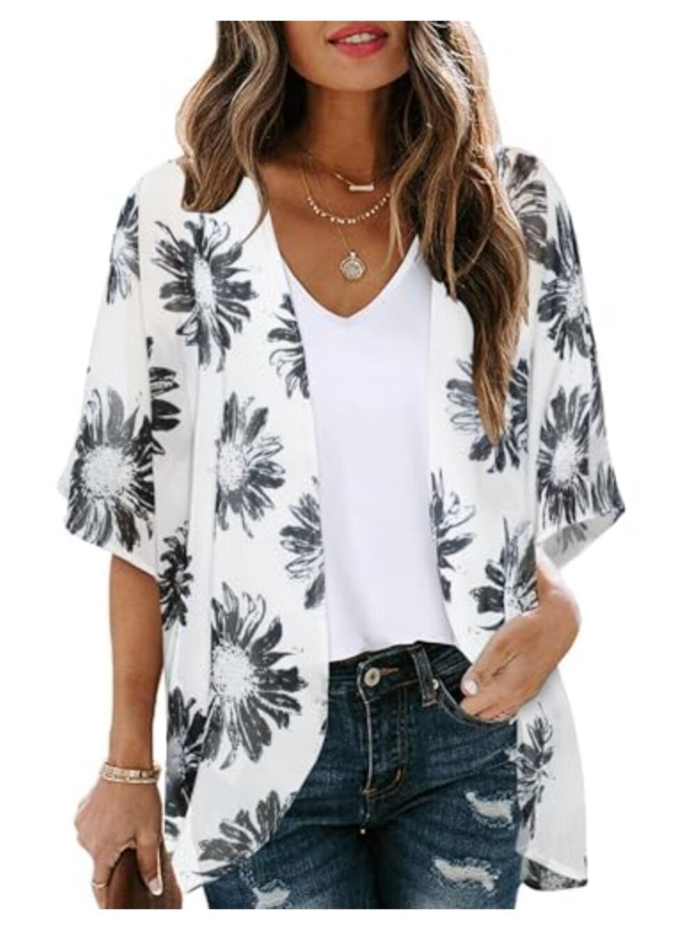 Womens Chiffon Kimono Cardigan Beach Coverup Sheer Summer Top